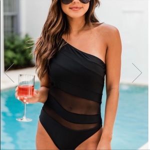 MEET ME AT WAIKIKI BLACK ONE SHOULDER SWIMSUIT